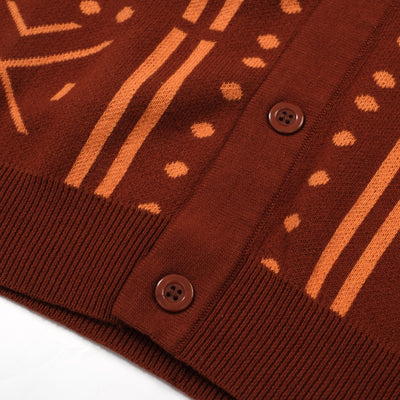 OXKNIT Men Vintage Clothing 1960s Mod Style Casual Brown Knit Retro Polo
