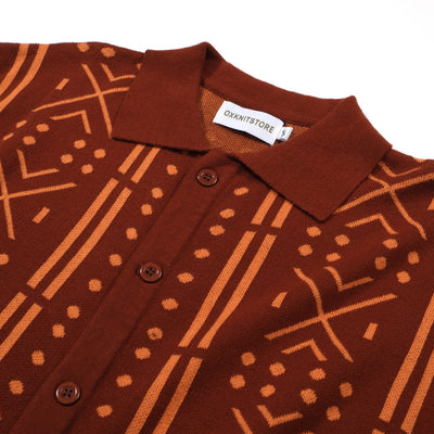OXKNIT Men Vintage Clothing 1960s Mod Style Casual Brown Knit Retro Polo