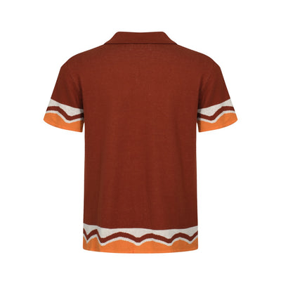 OXKNIT Men Vintage Clothing 1960s Mod Style Casual Brown & Orange Knitted Retro Polo 