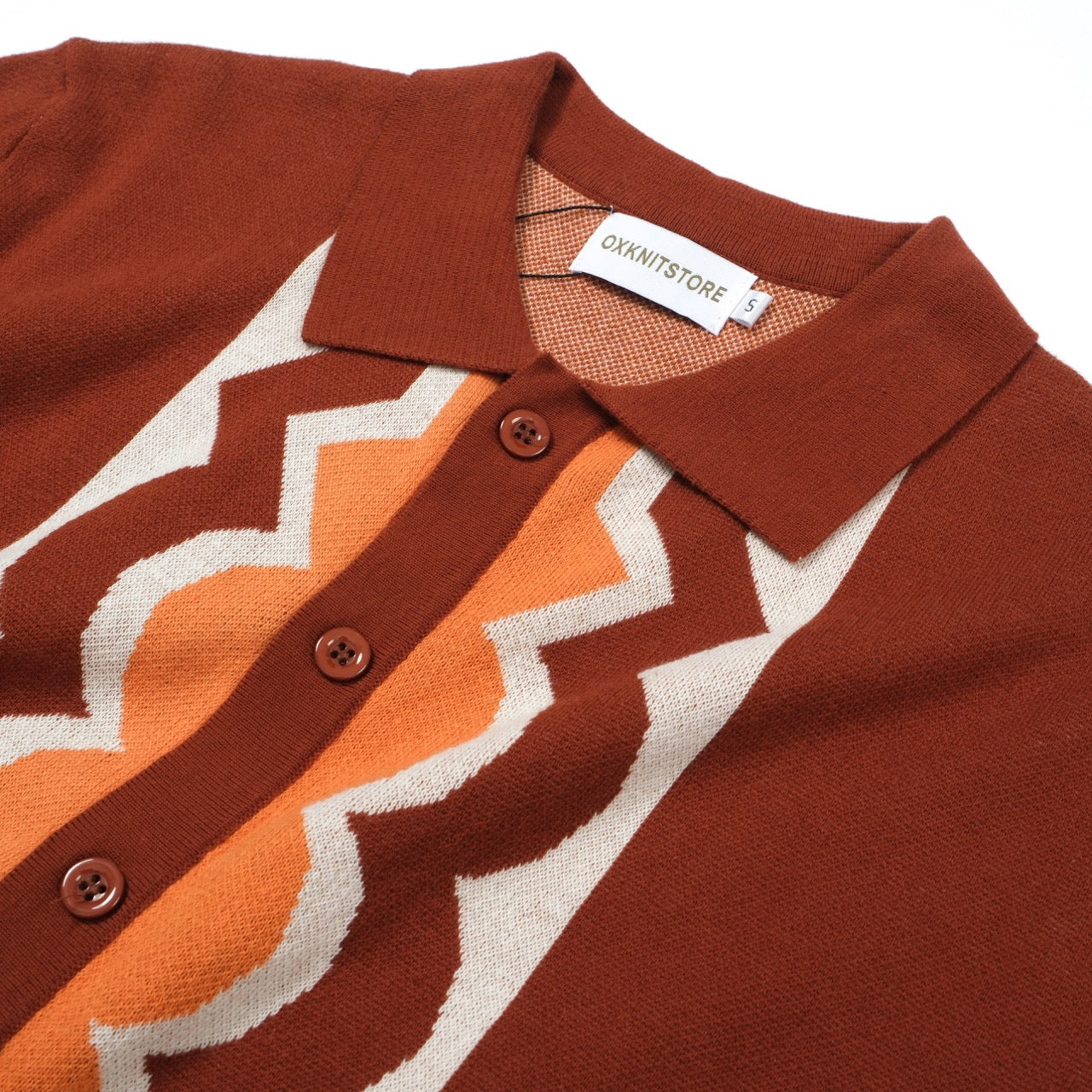 OXKNIT Men Vintage Clothing 1960s Mod Style Casual Brown & Orange Knitted Retro Polo 