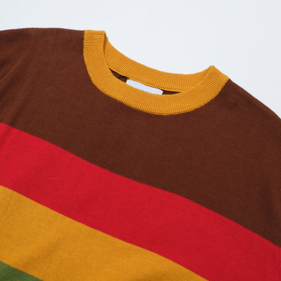 OXKNIT Men Vintage Clothing 1960s Mod Style Casual Brown & Yellow Knitting Short Sleeve Retro Tshirt
