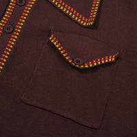 Men's 70s Mod Knit Shirt – Brown with Yellow & Red Checker Trim