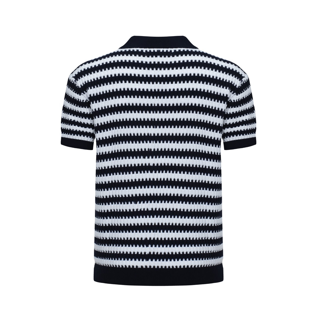 OXKNIT Men Vintage Clothing 1960s Mod Style Casual Dark Blue Jagged Knitted Retro Polo Shirt