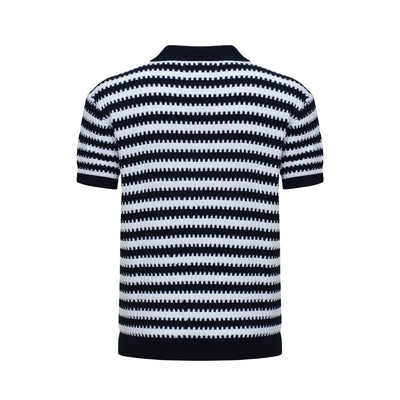 OXKNIT Men Vintage Clothing 1960s Mod Style Casual Dark Blue Jagged Knitted Retro Polo Shirt