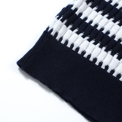OXKNIT Men Vintage Clothing 1960s Mod Style Casual Dark Blue Jagged Knitted Retro Polo Shirt