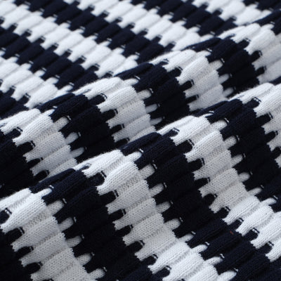 OXKNIT Men Vintage Clothing 1960s Mod Style Casual Dark Blue Jagged Knitted Retro Polo Shirt