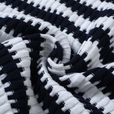 OXKNIT Men Vintage Clothing 1960s Mod Style Casual Dark Blue Jagged Knitted Retro Polo Shirt
