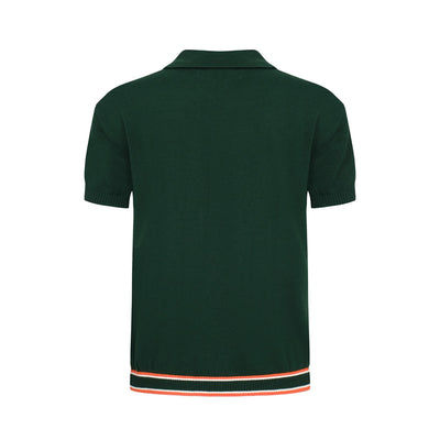 OXKNIT Men Vintage Clothing 1960s Mod Style Casual Dark Green Gradient Yellow Retro Polo