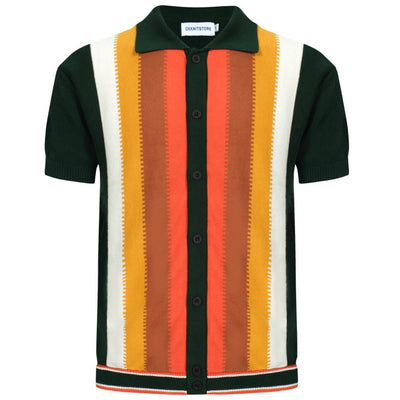 OXKNIT Men Vintage Clothing 1960s Mod Style Casual Dark Green Gradient Yellow Retro Polo
