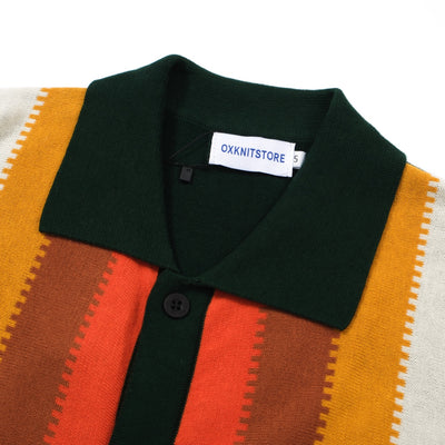 OXKNIT Men Vintage Clothing 1960s Mod Style Casual Dark Green Gradient Yellow Retro Polo