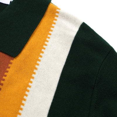 OXKNIT Men Vintage Clothing 1960s Mod Style Casual Dark Green Gradient Yellow Retro Polo