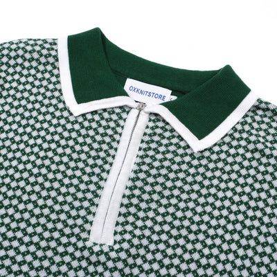 OXKNIT Men Vintage Clothing 1960s Mod Style Casual Dark Green Knit Retro Polo