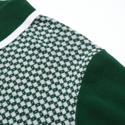OXKNIT Men Vintage Clothing 1960s Mod Style Casual Dark Green Knit Retro Polo