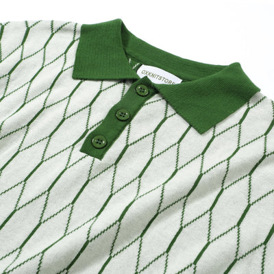 OXKNIT Men Vintage Clothing 1960s Mod Style Casual Dark Green Polo Knitted Retro Wear