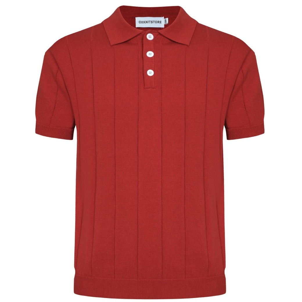 OXKNIT Men Vintage Clothing 1960s Mod Style Casual Dark Red Knit Retro Polo