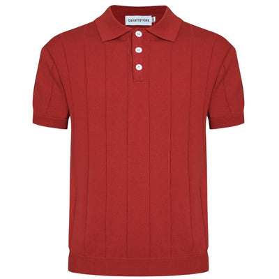 OXKNIT Men Vintage Clothing 1960s Mod Style Casual Dark Red Knit Retro Polo