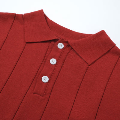 OXKNIT Men Vintage Clothing 1960s Mod Style Casual Dark Red Knit Retro Polo