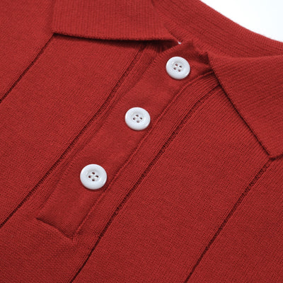 OXKNIT Men Vintage Clothing 1960s Mod Style Casual Dark Red Knit Retro Polo