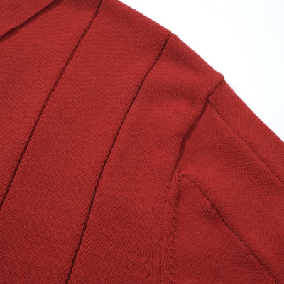OXKNIT Men Vintage Clothing 1960s Mod Style Casual Dark Red Knit Retro Polo