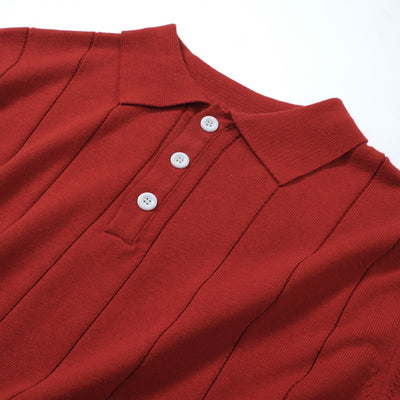 OXKNIT Men Vintage Clothing 1960s Mod Style Casual Dark Red Knit Retro Polo
