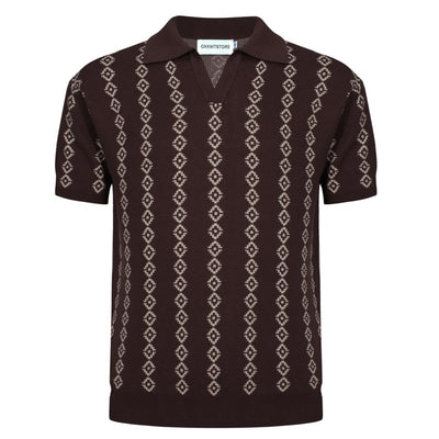 OXKNIT Men Vintage Clothing 1960s Mod Style Casual Deep Brown Knit Retro Polo Shirts