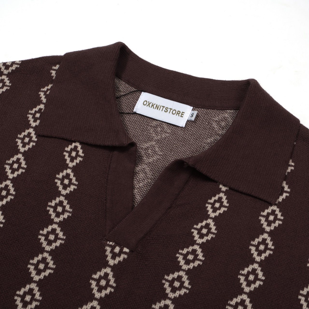 OXKNIT Men Vintage Clothing 1960s Mod Style Casual Deep Brown Knit Retro Polo Shirts