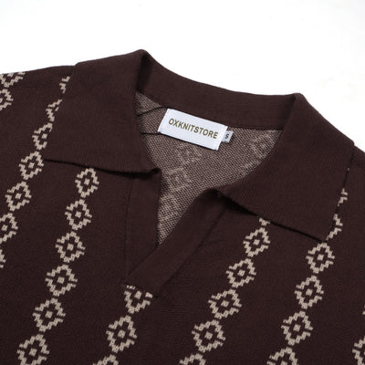 OXKNIT Men Vintage Clothing 1960s Mod Style Casual Deep Brown Knit Retro Polo Shirts
