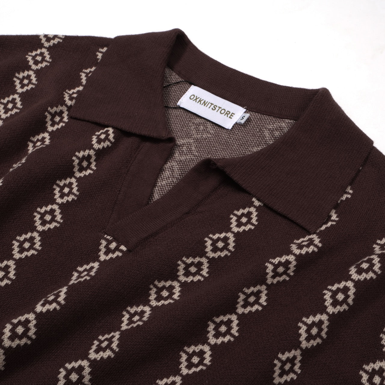 OXKNIT Men Vintage Clothing 1960s Mod Style Casual Deep Brown Knit Retro Polo Shirts