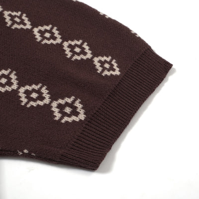 OXKNIT Men Vintage Clothing 1960s Mod Style Casual Deep Brown Knit Retro Polo Shirts