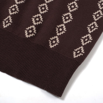 OXKNIT Men Vintage Clothing 1960s Mod Style Casual Deep Brown Knit Retro Polo Shirts