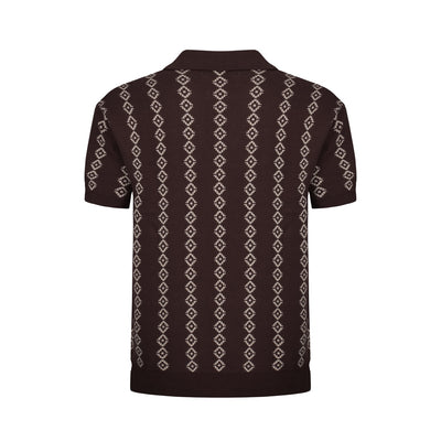 OXKNIT Men Vintage Clothing 1960s Mod Style Casual Deep Brown Knit Retro Polo Shirts