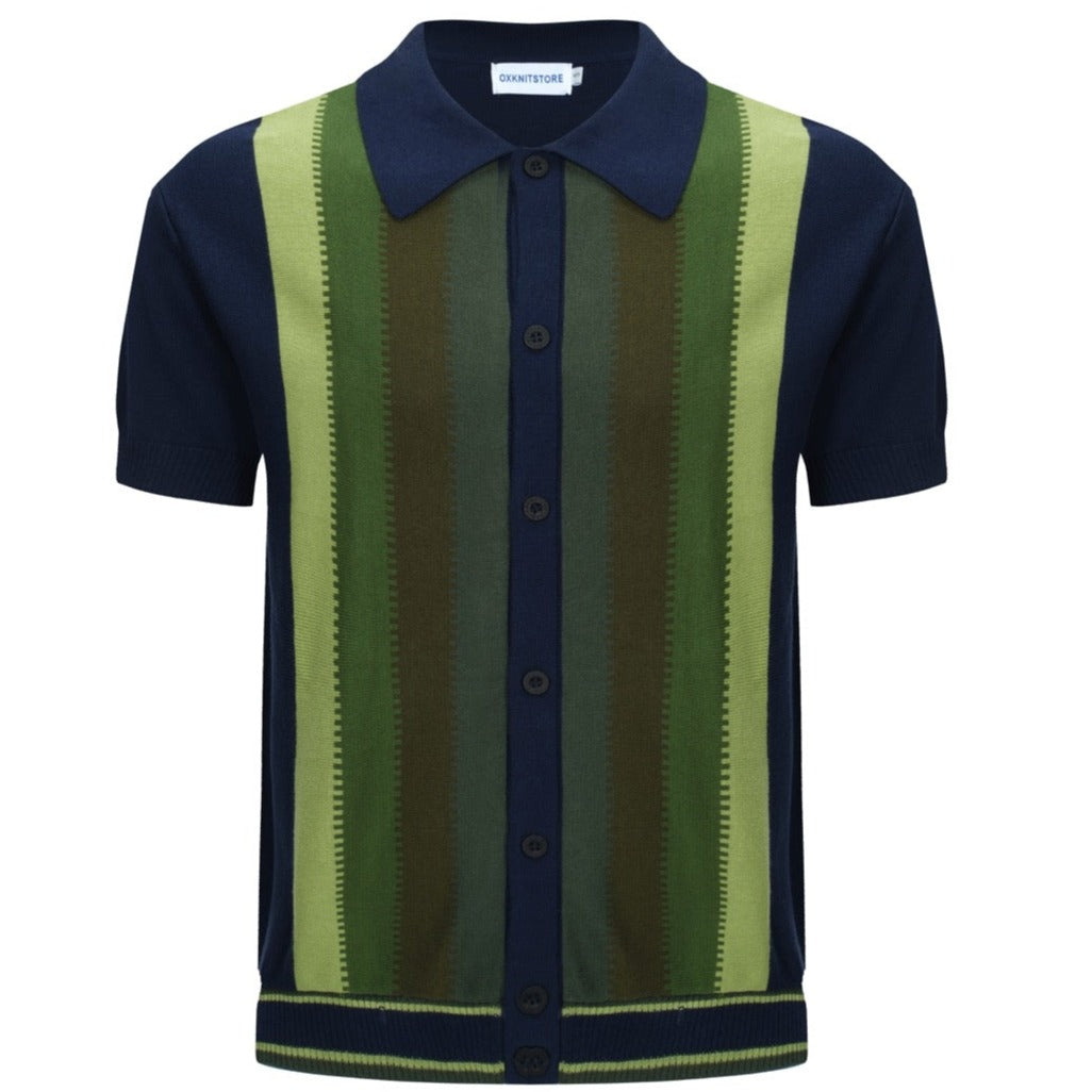 Men's 60s Stripe Knit Polo | Mod Gradient Vertical Panel Shirt – OXKnit