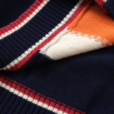 OXKNIT Men Vintage Clothing 1960s Mod Style Casual Gradient Orange & Navy Blue Retro Polo 