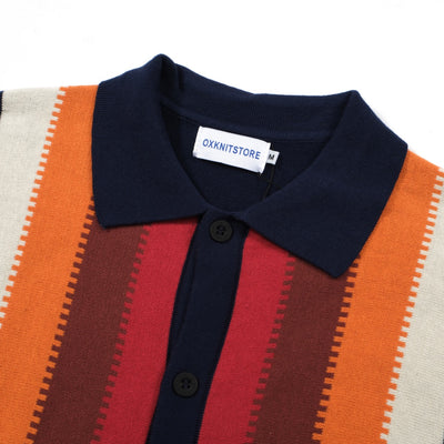 OXKNIT Men Vintage Clothing 1960s Mod Style Casual Gradient Orange & Navy Blue Retro Polo 