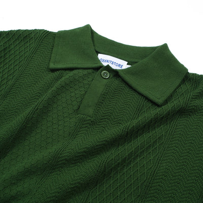 OXKNIT Men Vintage Clothing 1960s Mod Style Casual Green Knit Retro Polo