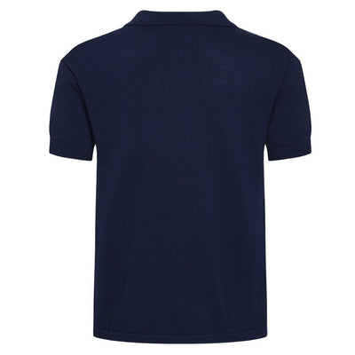OXKNIT Men Vintage Clothing 1960s Mod Style Casual Knitted Jacquard Navy Retro Polo Shirt