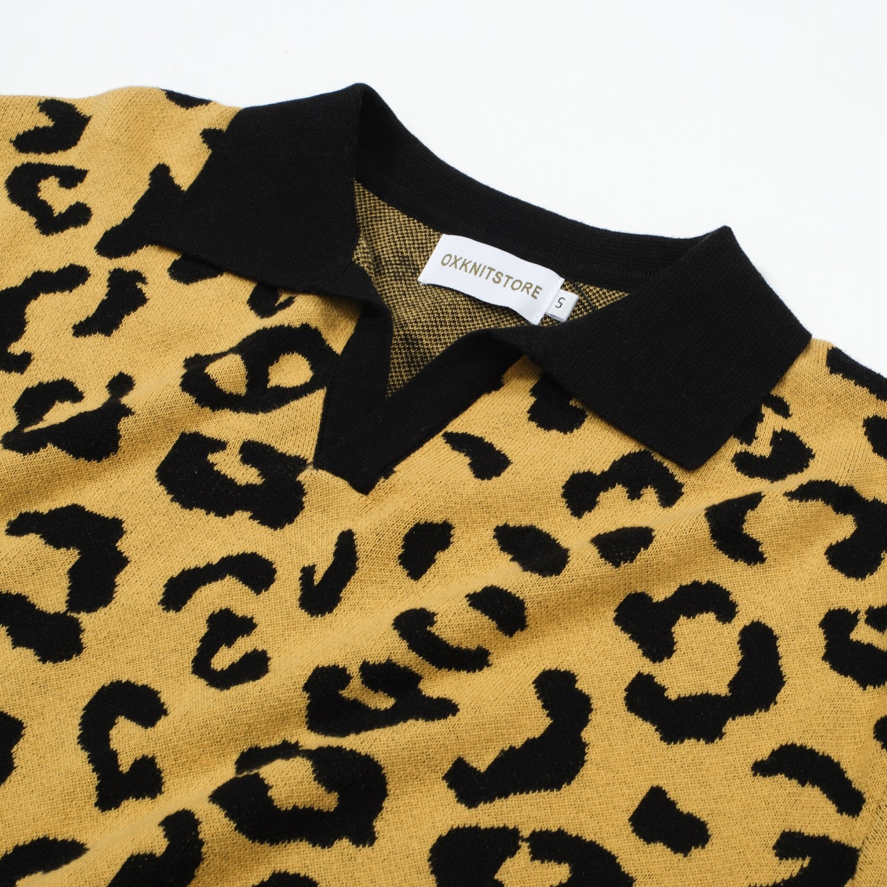 OXKNIT Men Vintage Clothing 1960s Mod Style Casual Leopard Yellow Retro Polo Shirt