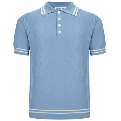 OXKNIT Men Vintage Clothing 1960s Mod Style Casual Light Blue Knit Retro Polo