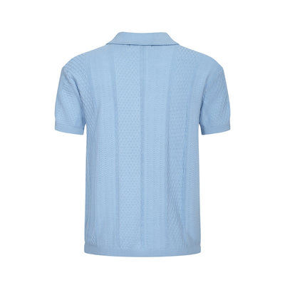 OXKNIT Men Vintage Clothing 1960s Mod Style Casual Light Blue Knit Retro Polo