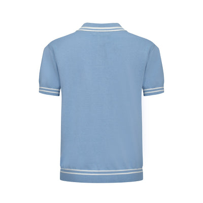 OXKNIT Men Vintage Clothing 1960s Mod Style Casual Light Blue Knit Retro Polo