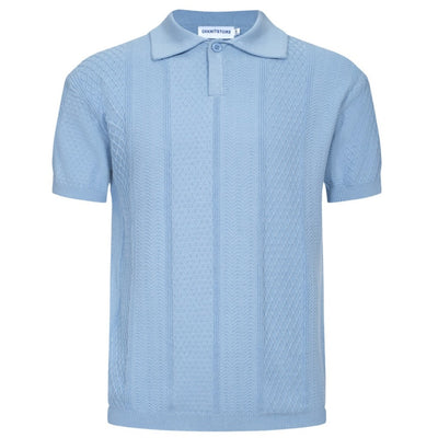 OXKNIT Men Vintage Clothing 1960s Mod Style Casual Light Blue Knit Retro Polo