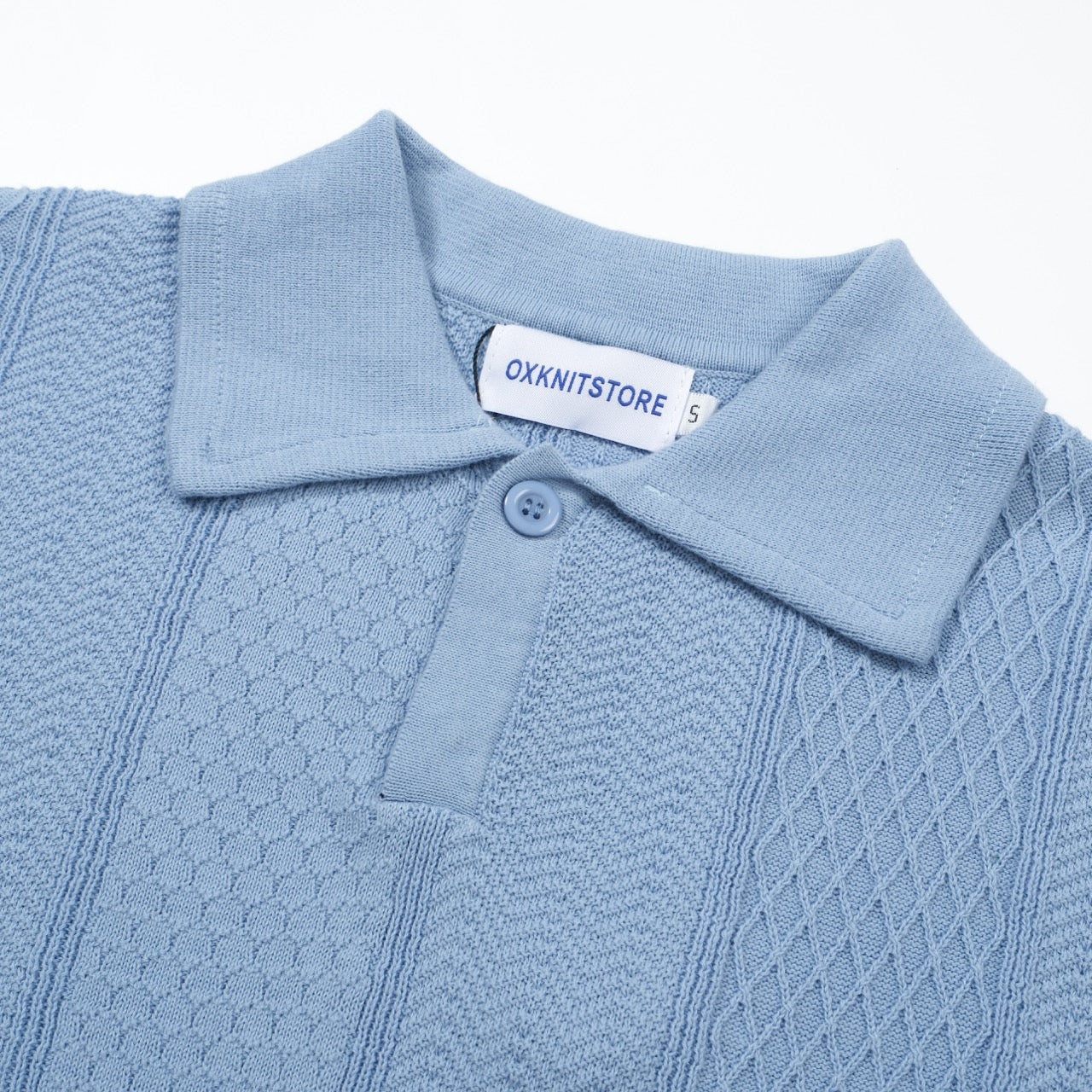 OXKNIT Men Vintage Clothing 1960s Mod Style Casual Light Blue Knit Retro Polo