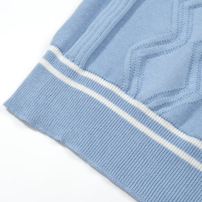 OXKNIT Men Vintage Clothing 1960s Mod Style Casual Light Blue Knit Retro Polo