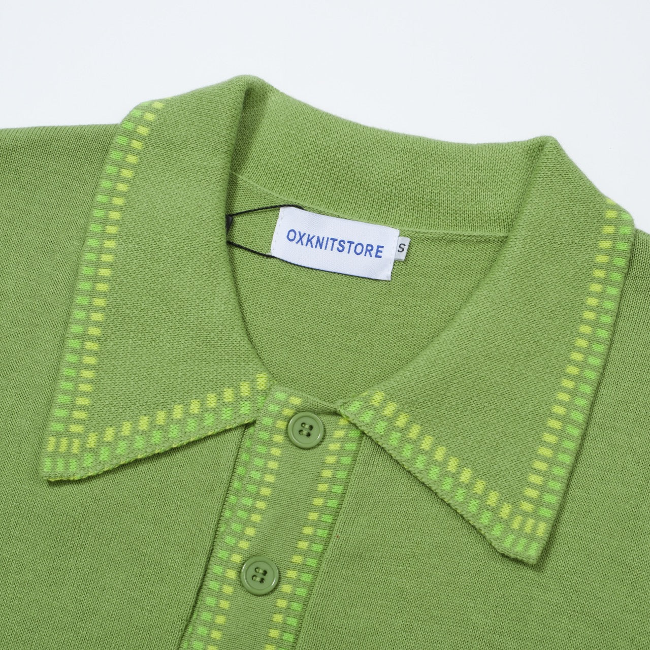 OXKNIT Men Vintage Clothing 1960s Mod Style Casual Light Green Knit Retro Polo