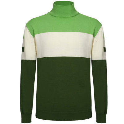 OXKNIT Men Vintage Clothing 1960s Mod Style Casual Long Sleeve Green Retro Racing Jumper