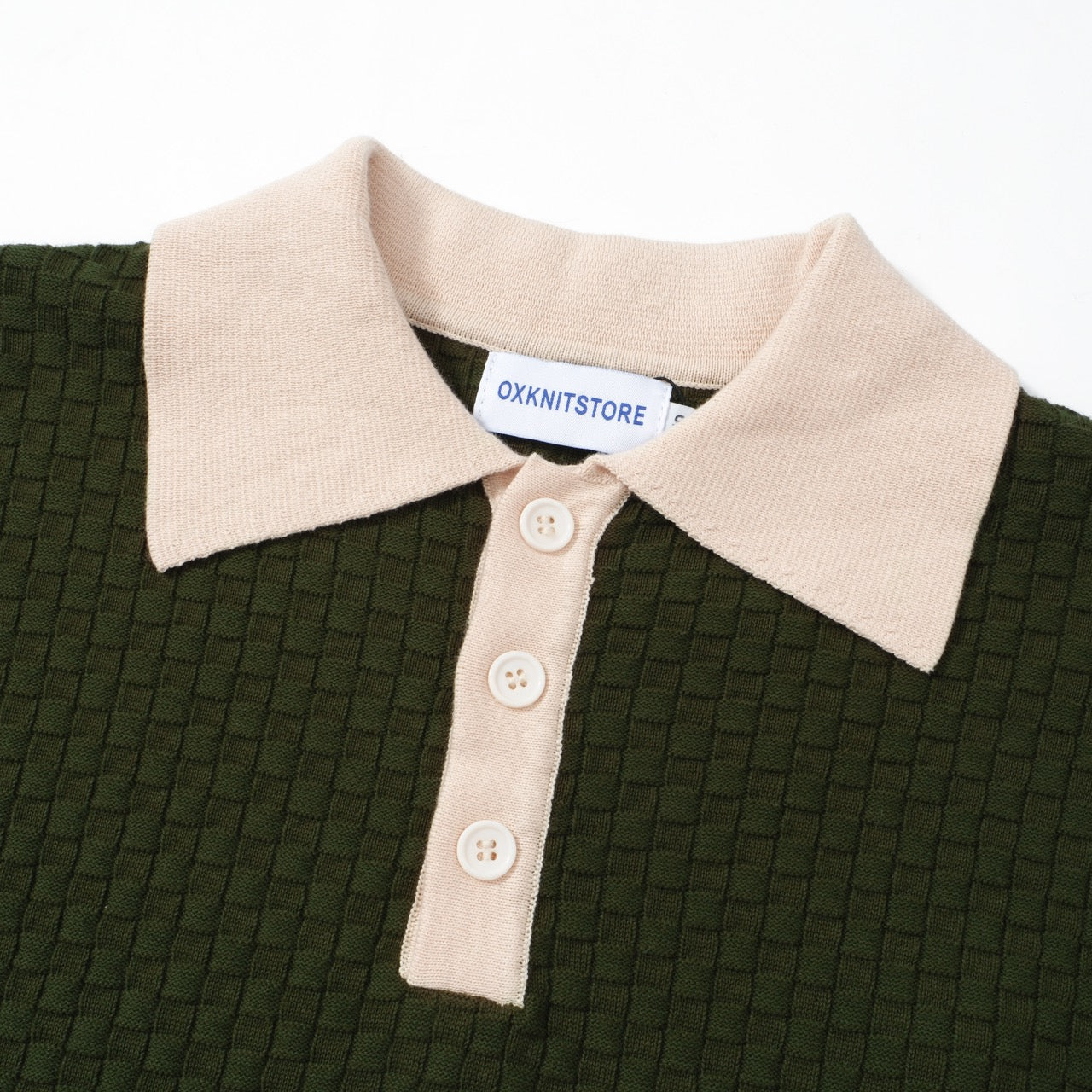 OXKNIT Men Vintage Clothing 1960s Mod Style Casual Long Sleeve Knitted Green Retro Polo