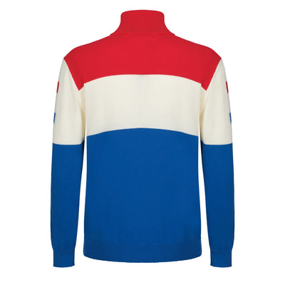 OXKNIT Men Vintage Clothing 1960s Mod Style Casual Long Sleeve Red & Blue Racing Retro Jumper