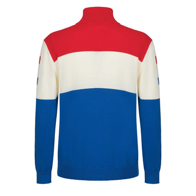 OXKNIT Men Vintage Clothing 1960s Mod Style Casual Long Sleeve Red & Blue Racing Retro Jumper