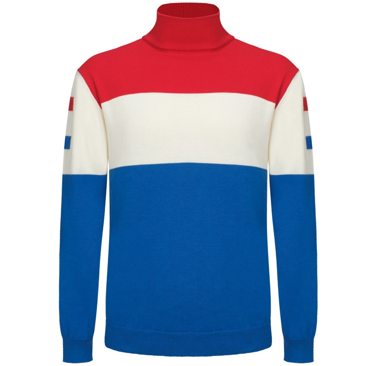 OXKNIT Men Vintage Clothing 1960s Mod Style Casual Long Sleeve Red & Blue Racing Retro Jumper