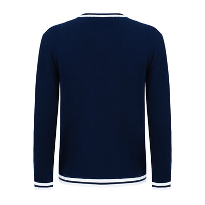 OXKNIT Men Vintage Clothing 1960s Mod Style Casual Navy Blue Knit Long Sleeve Solid Retro Tshirt